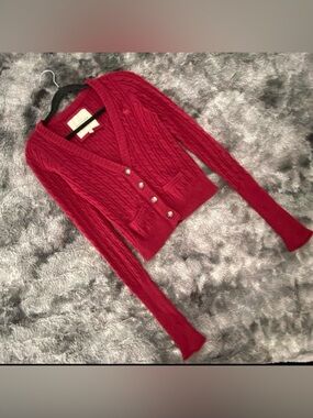 Vintage Abercrombie & Fitch Cable-Knit V-Neck Cardigan Rare! small medium